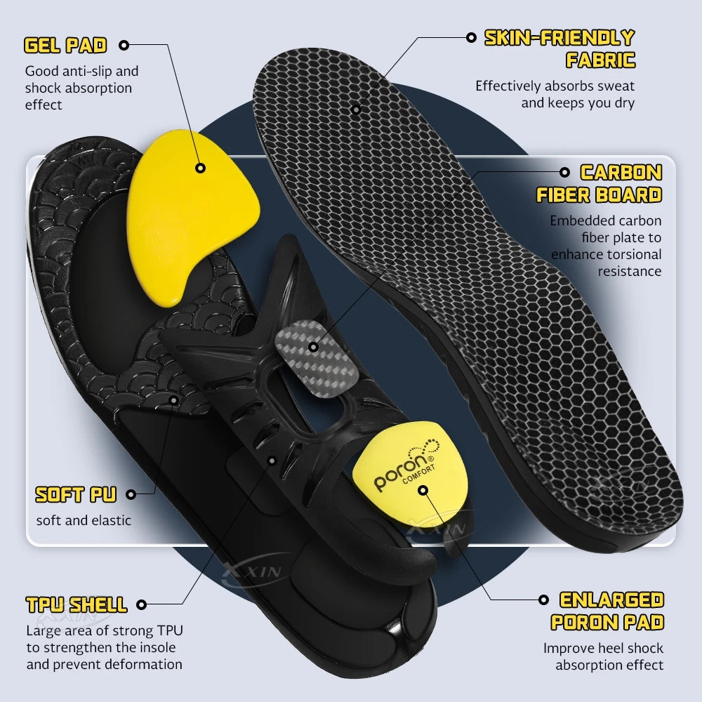 【xxin】Carbon Fiber Shell Heel Insole Poron Arch Support Insoles Pain Relief Shock Absorption Shoes Pad