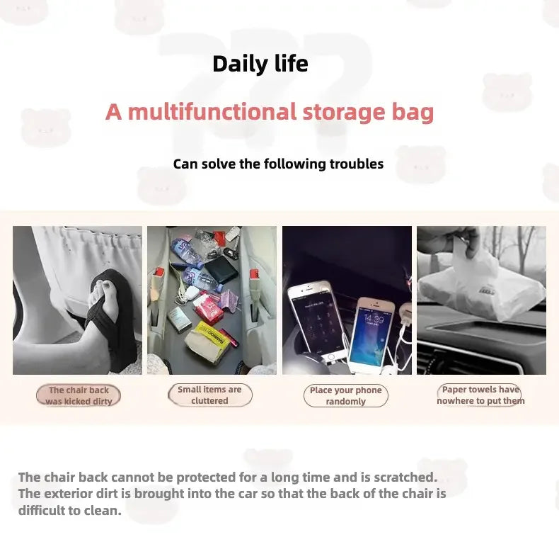 Leather Deluxe Car Seat Back Organizer-Multi-Function Storage, Foldable Dining Table Tray,Anti-Kick Pad,Decorative Car Accessory