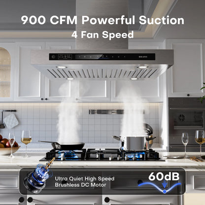 BRANO 30-Inch Island Range Hood Stainless Steel, Ducted/Ductless Option - 900 CFM, Smart Controls, Easy Install