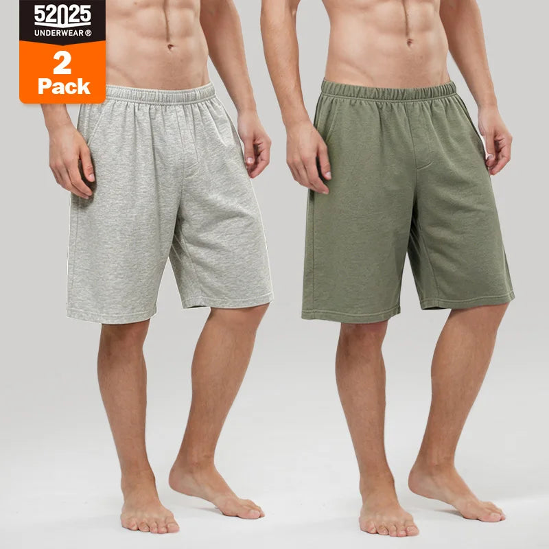 52025 Men's 100% Cotton Pajama Shorts – Relaxed Fit Lounge Shorts with Side Pockets and Breathable All-Day Comfort
