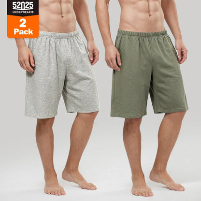 52025 Men's 100% Cotton Pajama Shorts (2-Pack) – Relaxed Fit Lounge Shorts with Side Pockets and Breathable All-Day Comfort