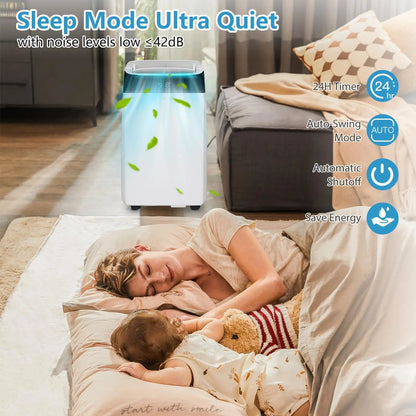 14000 BTU Portable Air Conditioner 3-in-1 AC Unit Cool Dehumidifier Fan Mode for Rooms Up to 750 Sq.ft White Portable AC with LED Display Remote Control 24H Timer Complete Exhaust Hose & Window Kit Included