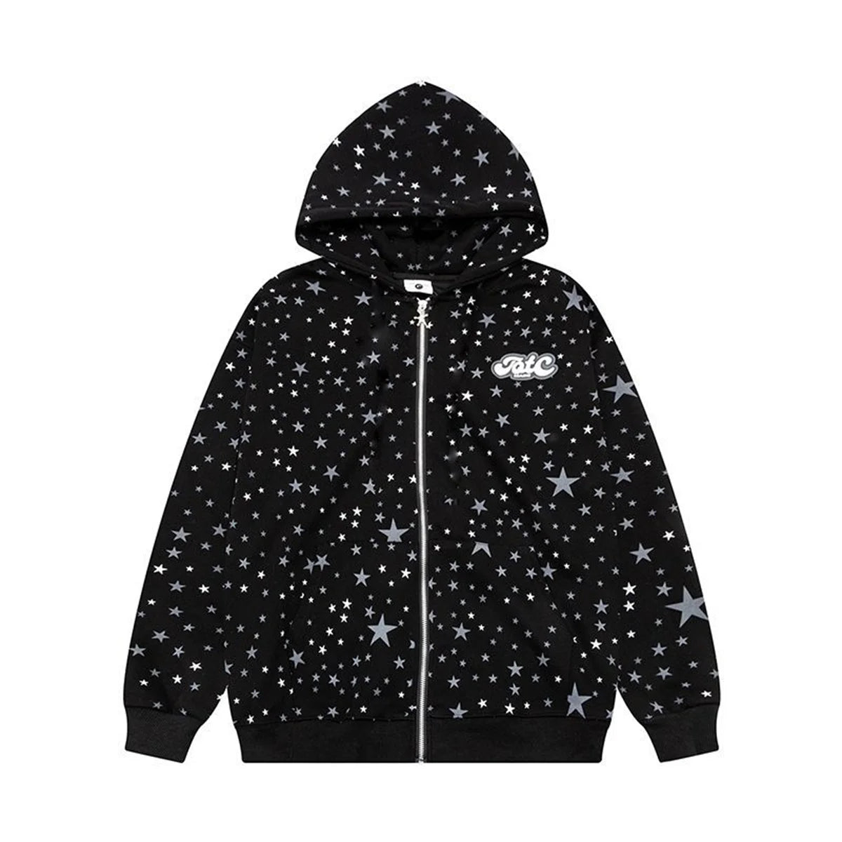 Ins Fashion Women's Full Print Star Zipper Hoodie Sweatshirt Japanese Streetwear Casual Long Sleeve Pullover for Autumn Winter