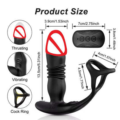 Male Prostate Massager Anal Dildo Telescopic Vibrator Remote Control Vibrating Butt Plug with Penis Cock Ring  Sex Toy for Gay