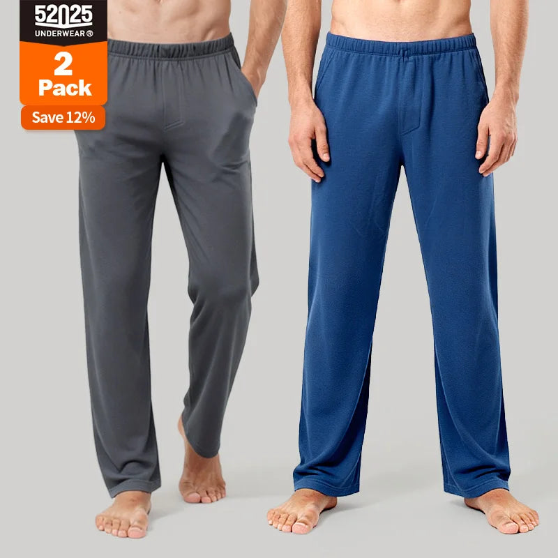 52025 Men's 100% Cotton Pajama Lounge Pants (2-Pack) – Relaxed Fit, Side Pockets and Breathable Everyday Comfort