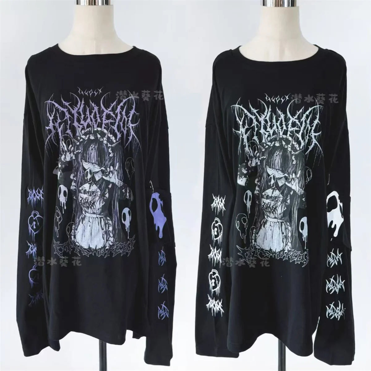 Original Crew Neck Black Y2K Long Sleeve T-Shirt Japanese Subculture Anime Print T Shirt Spring Autumn New Loose Versatile Tops