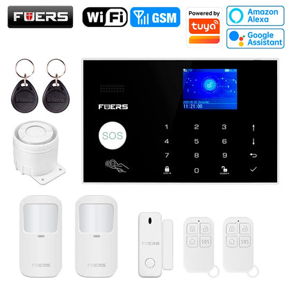 FUERS WIFI GSM Alarm System Wireless Home Burglar Security Alarm System works with Tuya Smart APP Control Motion Detector Sensor