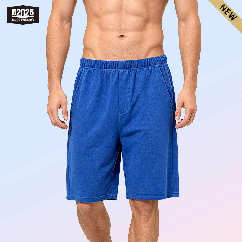 52025 Men's 100% Cotton Pajama Shorts – Relaxed Fit Lounge Shorts with Side Pockets and Breathable All-Day Comfort