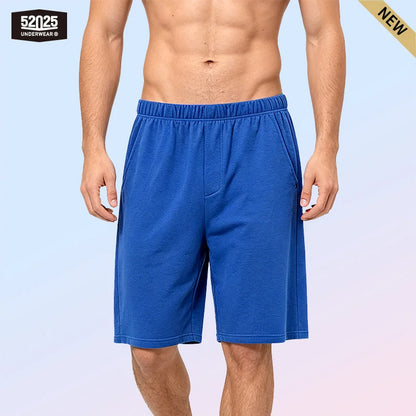 52025 Men's 100% Cotton Pajama Shorts – Relaxed Fit Lounge Shorts with Side Pockets and Breathable All-Day Comfort