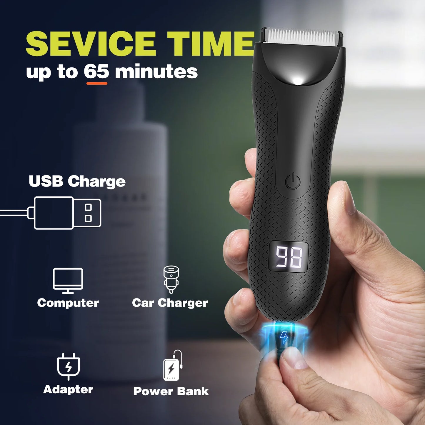 Men's Electric Groin & Body Hair Trimmer IPX6 Waterproof Shaver Body Grooming Clipper Bikini Epilator USB Rechargeable
