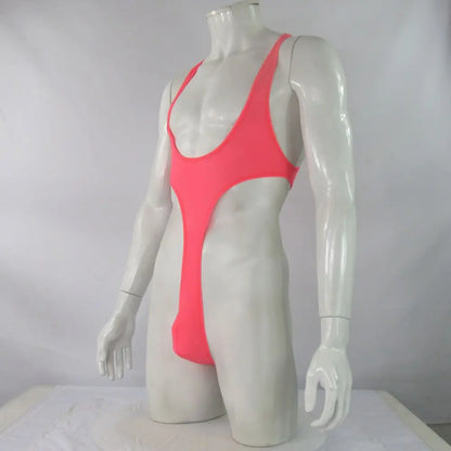 Mens G4272 bodysuit Thong Leotard High Cut Racer Back Nylon spandex soft thin jersey semi c-thru