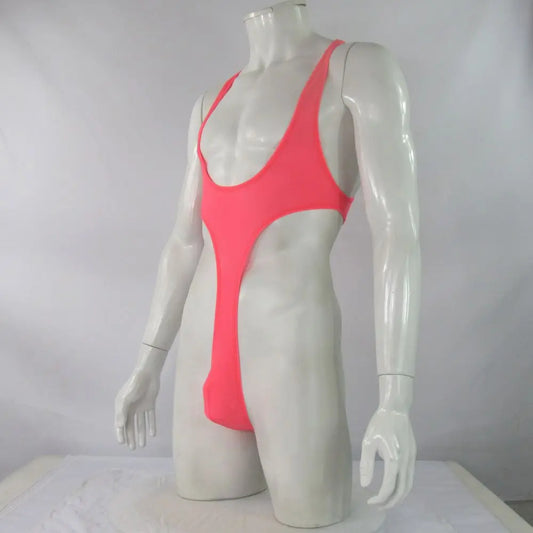 Mens G4272 bodysuit Thong Leotard High Cut Racer Back Nylon spandex soft thin jersey semi c-thru