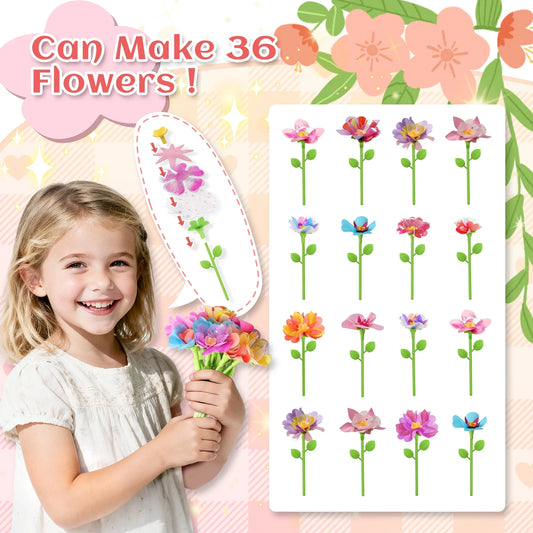 DIY Fabric Flower Bouquet Craft Kit for Kids - Handmade Girls Educational Toy Market Simulation Birthday Gift Creative Playset