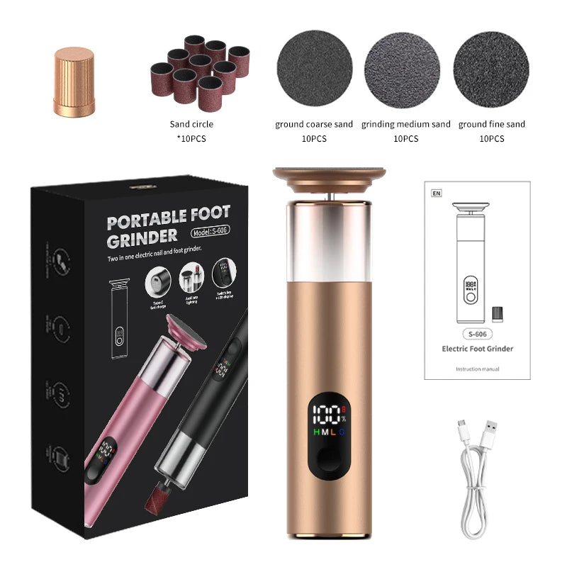 New Electric Foot File Callus Remover 2 in 1 Rechargeable Foot File & Nail Pedicure Tool, gift 60PCS Replaceable Sandpaper Discs