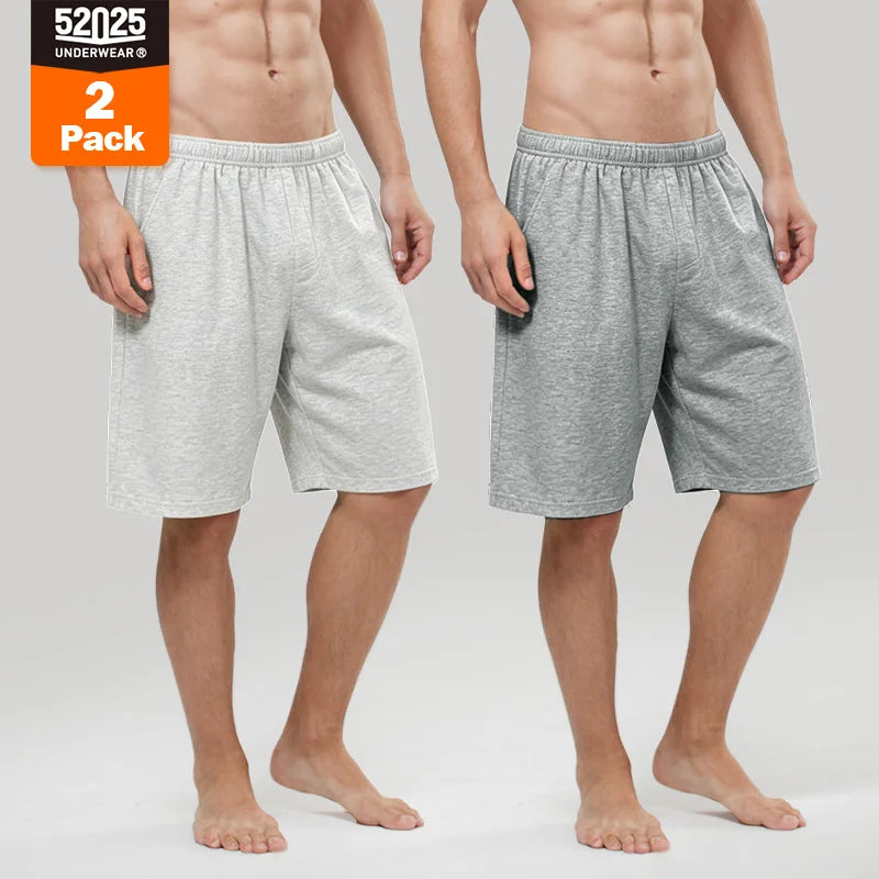 52025 Men's 100% Cotton Pajama Shorts (2-Pack) – Relaxed Fit Lounge Shorts with Side Pockets and Breathable All-Day Comfort
