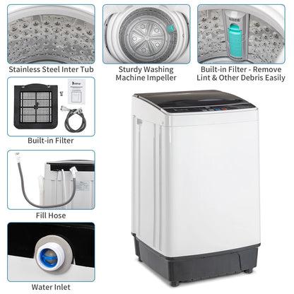 Compact Full-Automatic Top Load Washing Machine, 10 Programs 8 Water Levels, Spin & Drain Pump, Laundry Appliances for Home Use