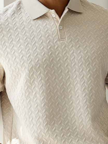 New summer short-sleeved polo shirt for men, casual color-blocked herringbone texture pullover polo shirt, suitable for everyday