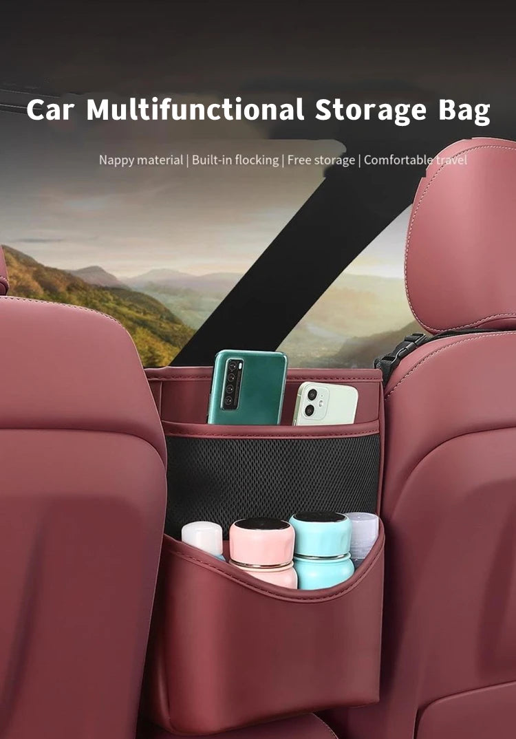 Car Seat Middle Hanger Storage Bag PU Leather Universal Car Seat Gap Organizer Hanging Handbag Holder Net Pocket Stowing Tidying