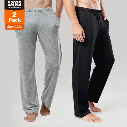 52025 Men's 100% Cotton Pajama Lounge Pants (2-Pack) – Relaxed Fit, Side Pockets and Breathable Everyday Comfort