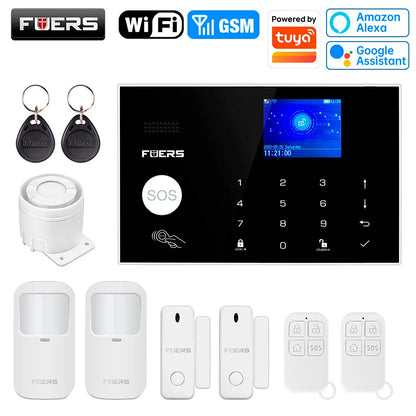 FUERS WIFI GSM Alarm System Wireless Home Burglar Security Alarm System works with Tuya Smart APP Control Motion Detector Sensor