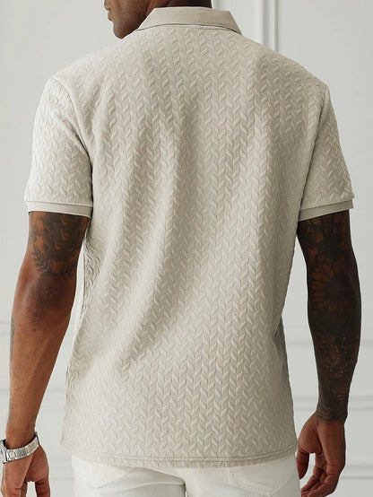 New summer short-sleeved polo shirt for men, casual color-blocked herringbone texture pullover polo shirt, suitable for everyday