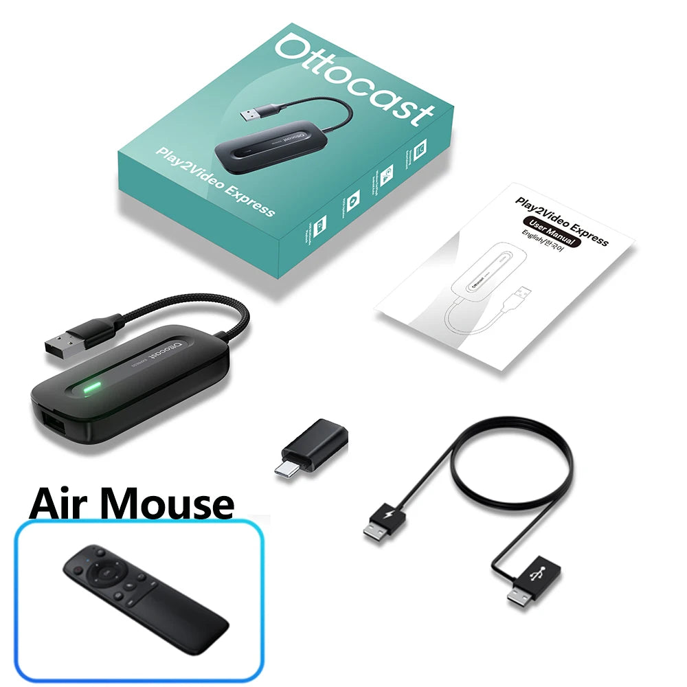 OTTOCAST New Play2Video Pro Wireless Carplay Adapter Android Auto Ai Box Built in Youtube Netflix for Car with Wired Carplay