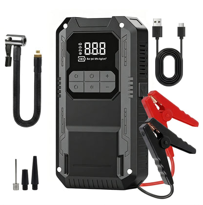 Qenrix 4in1 Portable Jump Starter with 150PSI Cordless Air Pump, 12V Car Battery Booster, Digital Tire Inflator with LED Light