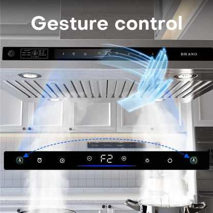 BRANO 30-Inch Island Range Hood Stainless Steel, Ducted/Ductless Option - 900 CFM, Smart Controls, Easy Install