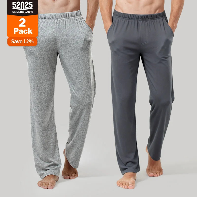 52025 Men's 100% Cotton Pajama Lounge Pants (2-Pack) – Relaxed Fit, Side Pockets and Breathable Everyday Comfort