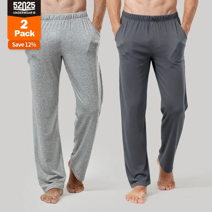 52025 Men's 100% Cotton Pajama Lounge Pants (2-Pack) – Relaxed Fit, Side Pockets and Breathable Everyday Comfort
