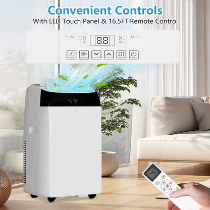 14000 BTU Portable Air Conditioner 3-in-1 AC Unit Cool Dehumidifier Fan Mode for Rooms Up to 750 Sq.ft White Portable AC with LED Display Remote Control 24H Timer Complete Exhaust Hose & Window Kit Included