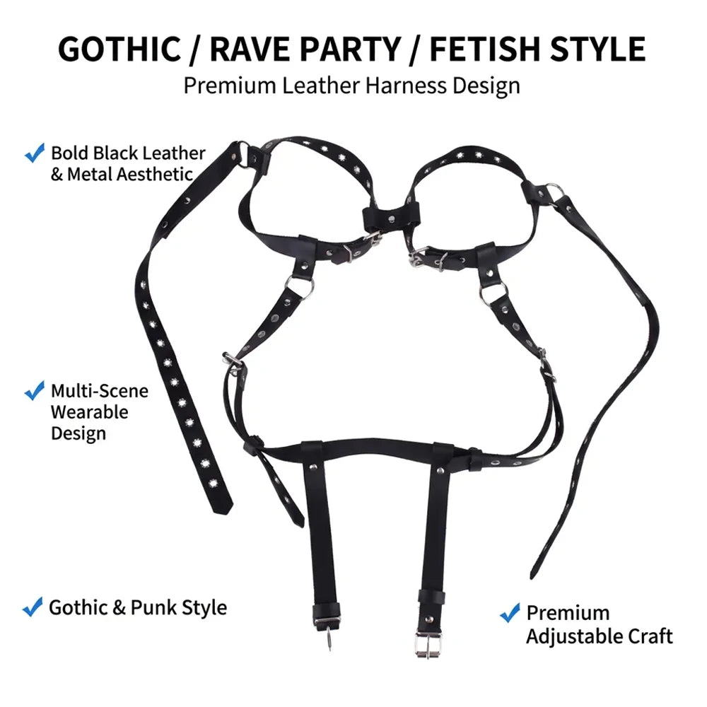 Women Leather Open Cup Body Harness Bra Adjustable Bust Bondage Belt BDSM Fetish Lingerie Sexy Restraint Costume Adult Accessory