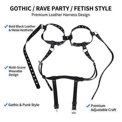 Women Leather Open Cup Body Harness Bra Adjustable Bust Bondage Belt BDSM Fetish Lingerie Sexy Restraint Costume Adult Accessory