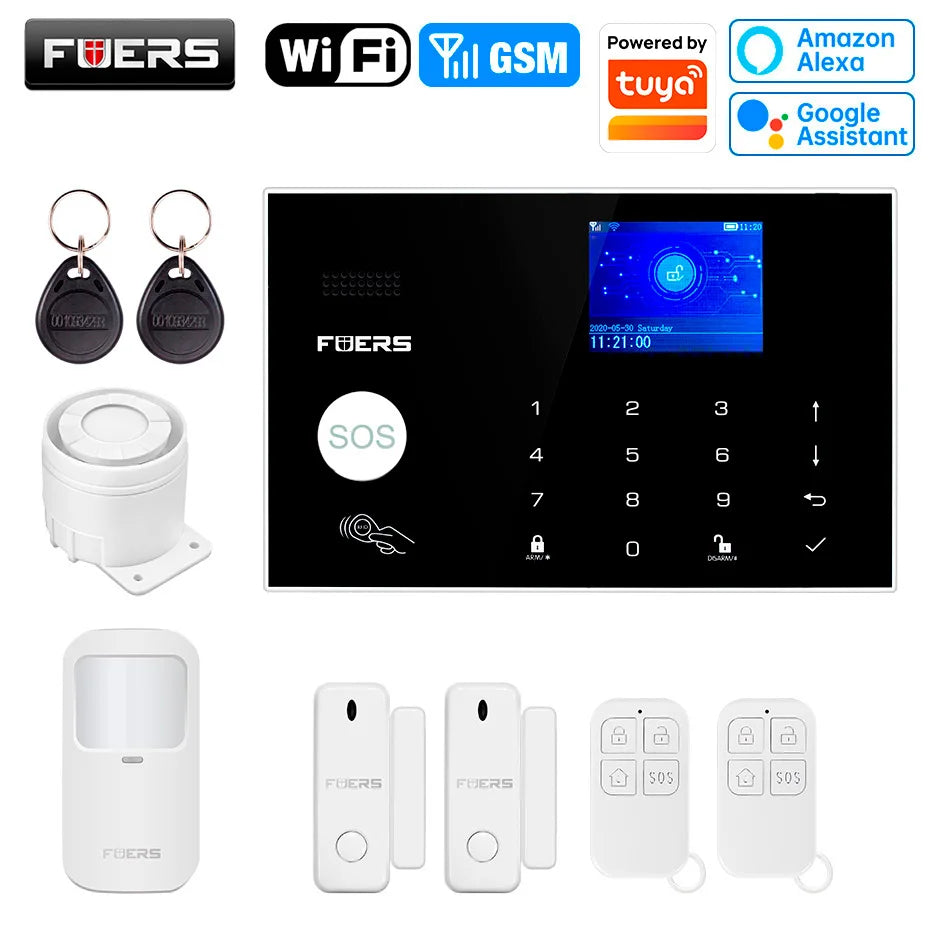 FUERS WIFI GSM Alarm System Wireless Home Burglar Security Alarm System works with Tuya Smart APP Control Motion Detector Sensor