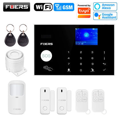 FUERS WIFI GSM Alarm System Wireless Home Burglar Security Alarm System works with Tuya Smart APP Control Motion Detector Sensor