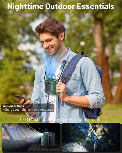 Portable Waist Fan with 10 Speed, Clip on Wearable Personal Fan with Flashlight, Hands-Free Hanging Neck Fans, Outdoor Camping