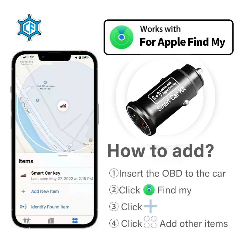 Find My for iPhone, compatible with all car cigarette lighters, fast charging, locator, tracker, vehicle anti-lost free app