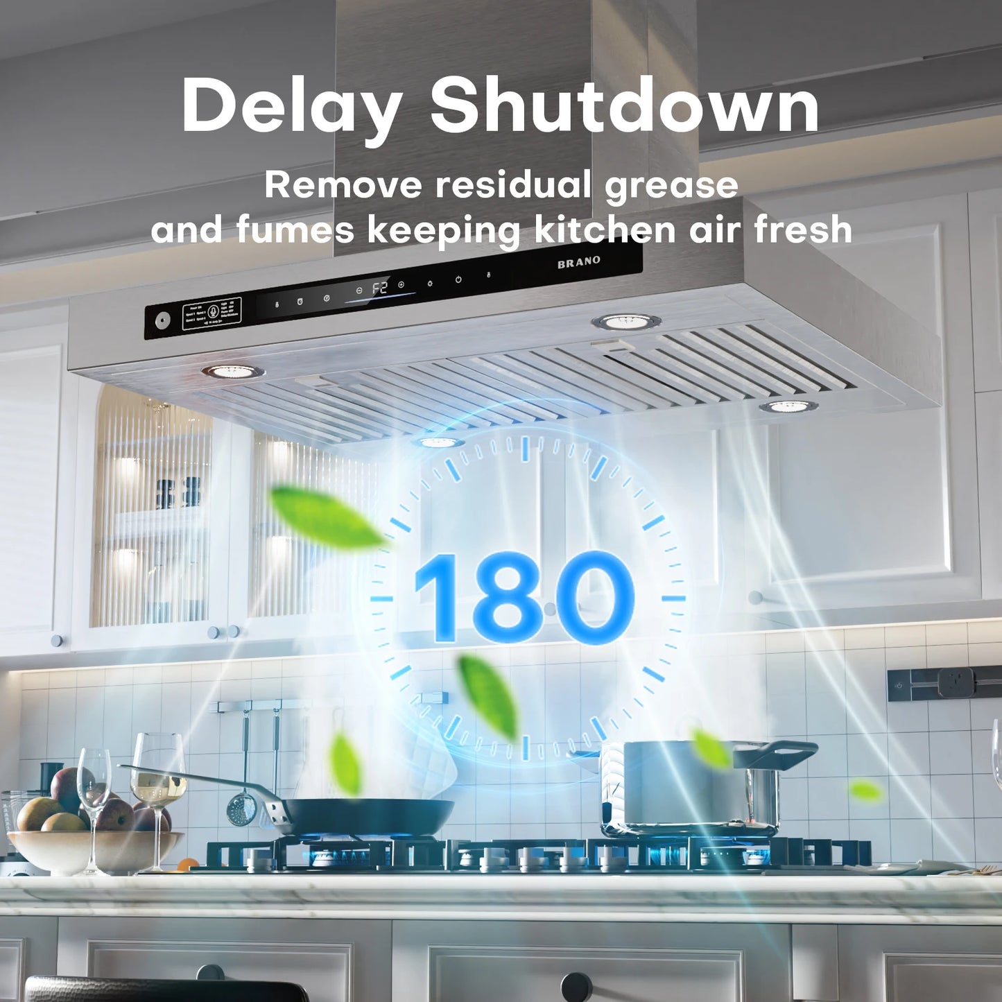 BRANO 36-Inch Island Range Hood with Ducted/Ductless Flex Install - 900 CFM, Smart Voice/Gesture/Touch Control