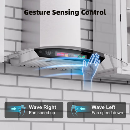 BRANO 30 inch Wall Mount Range Hood 900 CFM, Voice/Gesture/Touch Control, Stainless Steel Kitchen Hood Vent with 4 Speed Exhaust Fan, Adjustable Lights, Memory Mode
