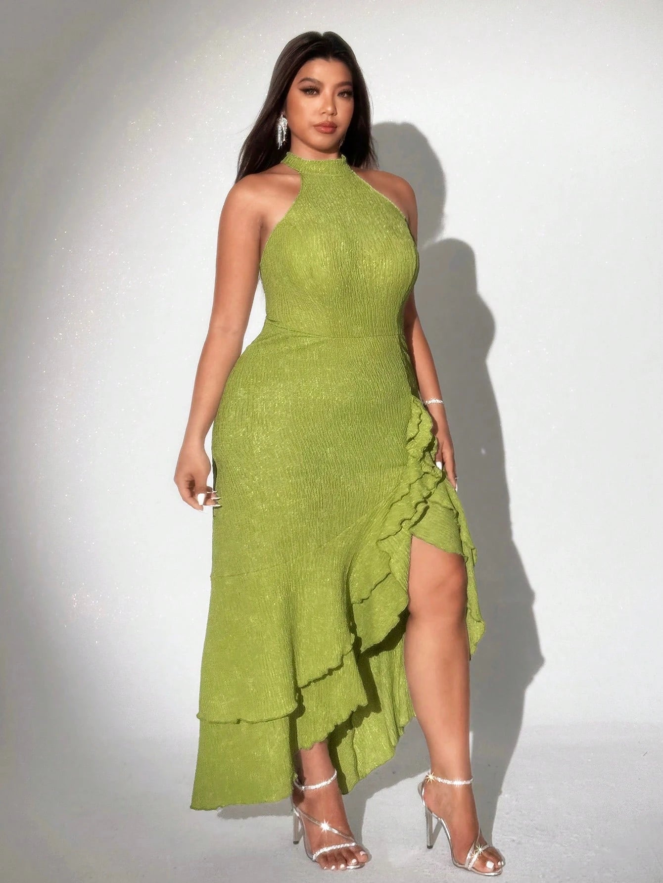 Plus-size knit dress, backless, sleeveless, fitted, stretchy, elegant long dress, suitable as a bridesmaid for weddings, dates o