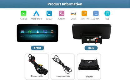 Wireless Carplay/Android Auto 12.3'' Touch screen Multimedia for Mercedes Benz NTG5.0  A B E C GLE W167 W212 W246 W205 W176 C117