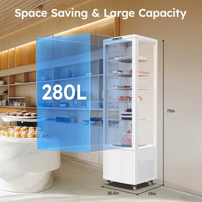 Commercial Refrigerator Display Case, Commercial Cake Refrigerator, Double-Layered Glass Fridge Bakery Cooler Interior LED Light