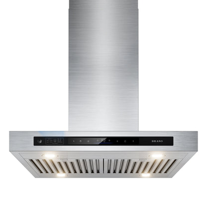 BRANO 30-Inch Island Range Hood Stainless Steel, Ducted/Ductless Option - 900 CFM, Smart Controls, Easy Install