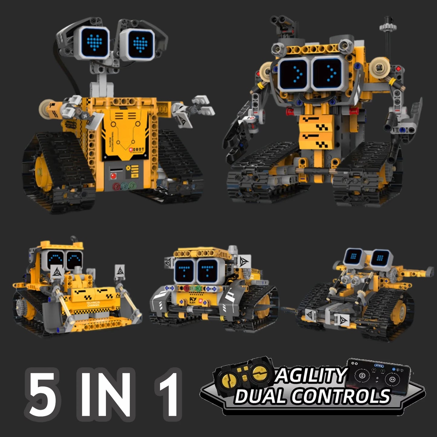 MOC 373PCS 5-in-1 Electric RC Wall Climbing Robot Model Building Blocks Set Children's Creative Puzzle Toy Gift Bulldozer Design