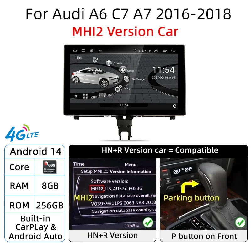 Android 14 Carplay Car Multimedia Player For Audi A6 C7 A7 2012~2018 Touch Screen 4G Music Stereo GPS Navi 8+256GB Auto Radio