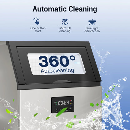 Commercial Ice Maker Machine Stainless Steel Under Counter Ice Maker with 34LBS Ice Bin Freestanding Ice Machine for Home Cafe