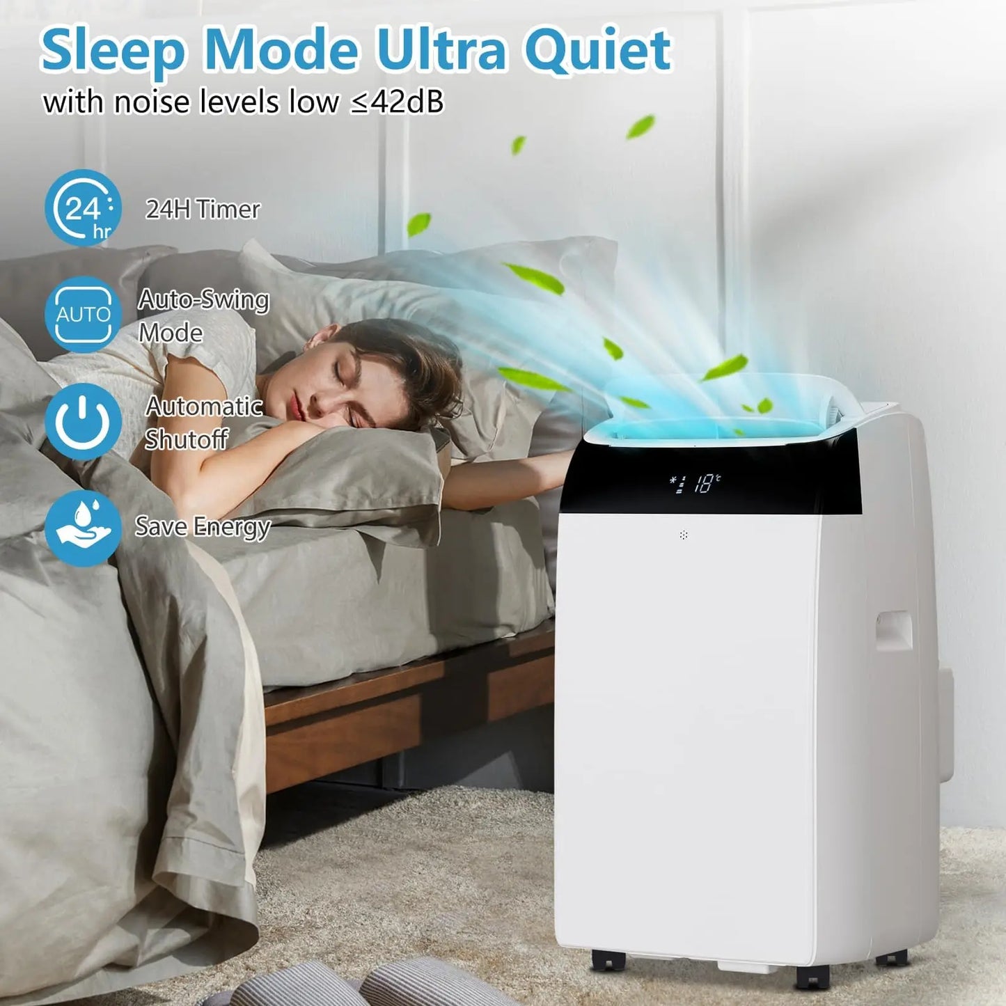 14000 BTU Portable Air Conditioner 3-in-1 AC Unit Cool Dehumidifier Fan Mode for Rooms Up to 750 Sq.ft White Portable AC with LED Display Remote Control 24H Timer Complete Exhaust Hose & Window Kit Included