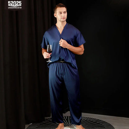52025 Men’s 100% Mulberry Silk Pajama Set – Relaxed Fit, Natural Luxury and Exceptional Comfort. Pure Silk Loungewear