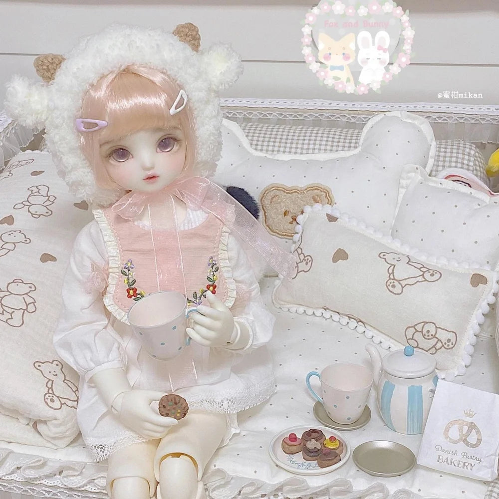 Aizulhomey Dollhouse Furniture Metal Tea Pot Set 7 pcs For Blythe OB24 BJD Dollhouse Accessories Mini Kitchen Toys Gifts