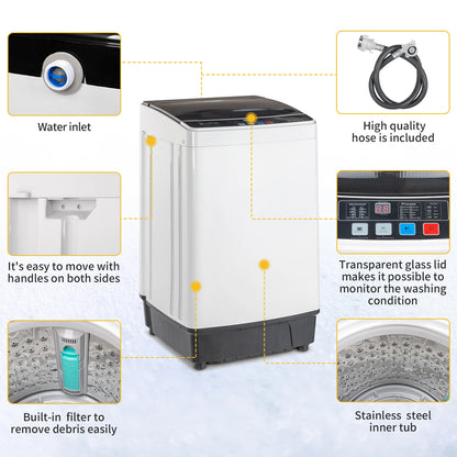 Compact Full-Automatic Top Load Washing Machine, 10 Programs 8 Water Levels, Spin & Drain Pump, Laundry Appliances for Home Use